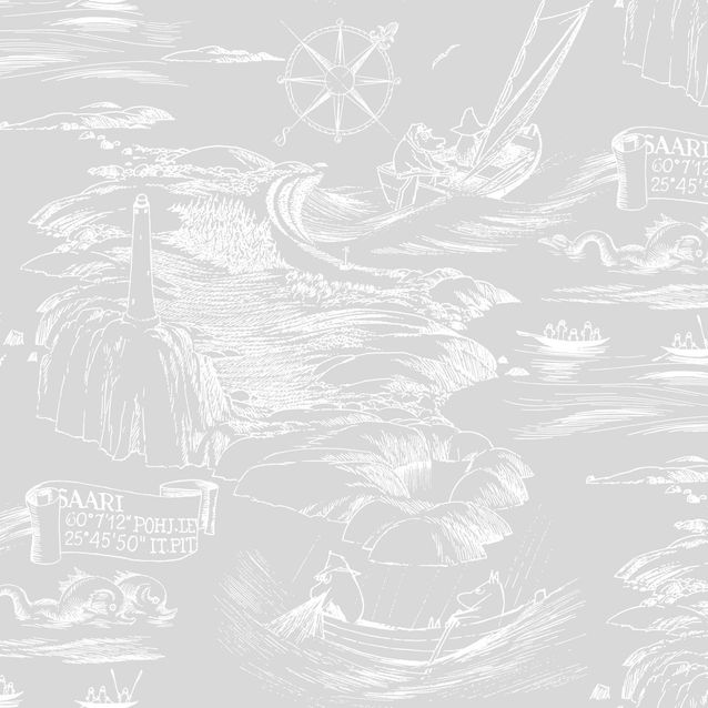 Lastenhuoneen tapetti Sandudd Muumi 5355-7, 0.53x10.05m, harmaa/valkoinen, non-woven