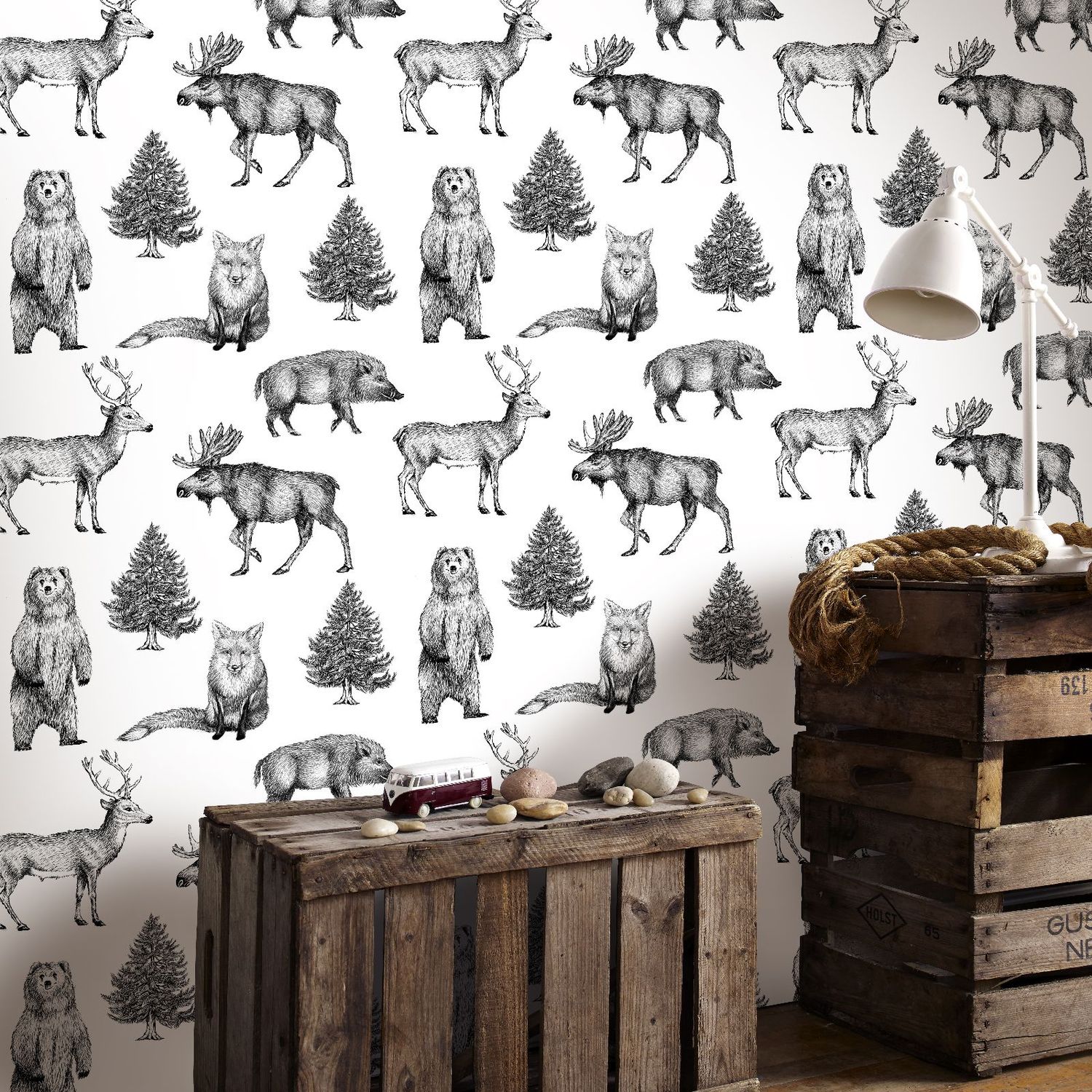 Tapetti Sandudd Vermeil 101496, 0,52x10,05m, valkoinen/musta, non-woven lisäkuva