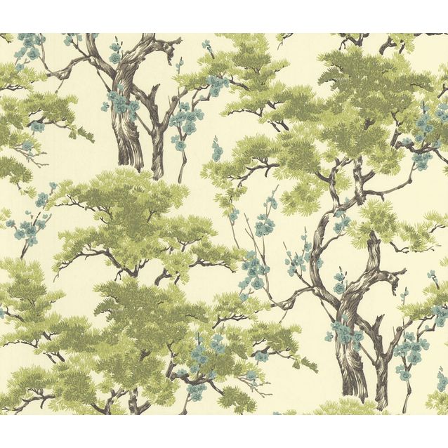 Tapetti 1838 Wallcoverings Harewood vihreä/beige 0,52x10,05 m