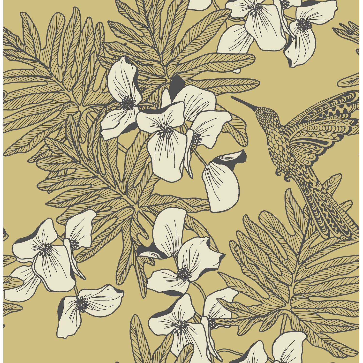 Tapetti 1838 Wallcoverings Hummingbird keltainen 0,52x10,05 m