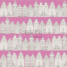 Tapetti Amsterdam Houses 137714, non-woven, kaupunki, pinkki
