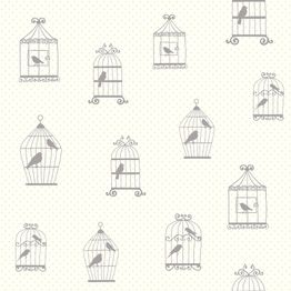 Tapetti Birdcage 137339, non-woven, lintu, maalaisromanttinen, hopea