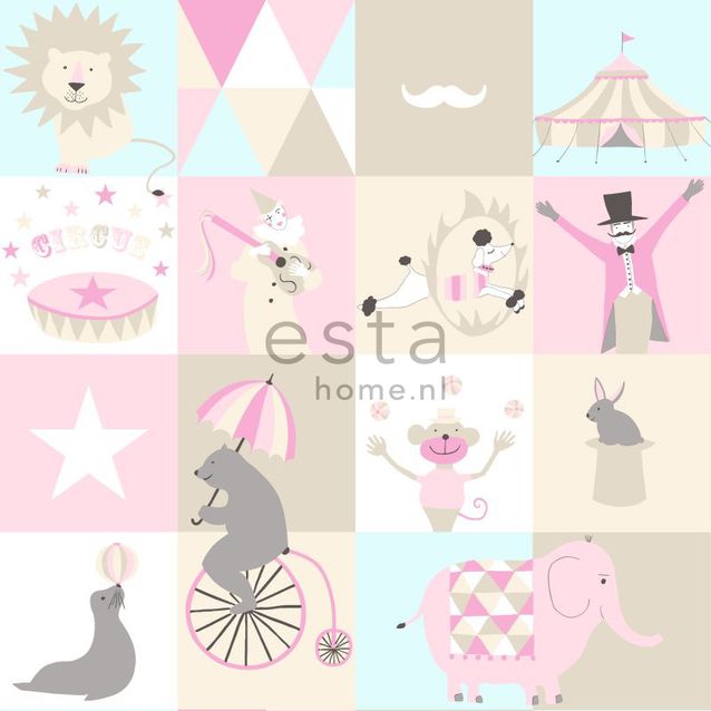 Lastenhuoneen tapetti Circus 138711 0,53x10,05 m vaaleanpunainen, vaaleansininen, beige