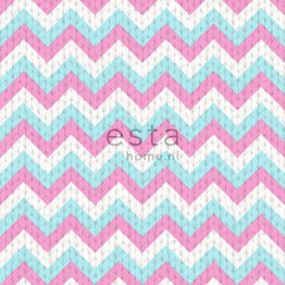 Tapetti Crochet 138136, non-woven, graafinen/geometrinen, turkoosi/vaaleanpunainen