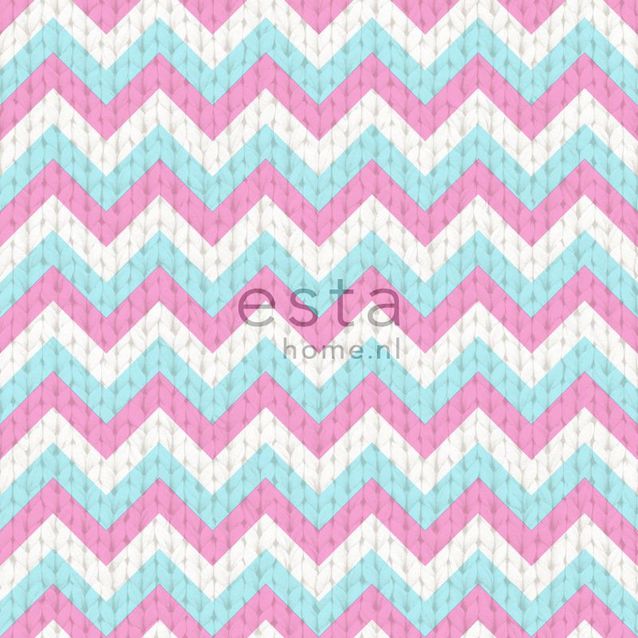 Tapetti Crochet 138136 0,53x10,05 m turkoosi/vaaleanpunainen non-woven