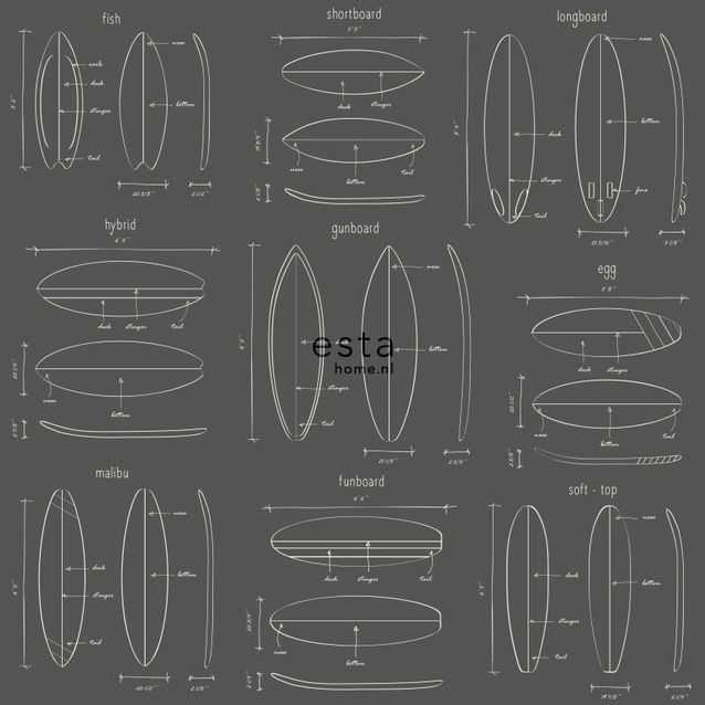 Tapetti Esta Regatta Crew Surf Edition 128872 0,53x10,05 m harmaa/musta