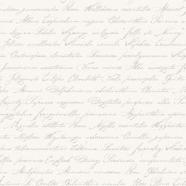 Tapetti Handwriting Latin Flower Names 128031 0,53x10,05 m valkoinen/helmiäishopea non-woven