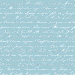 Tapetti Handwriting Latin Flower Names 128037, non-woven, teksti, akvamariini