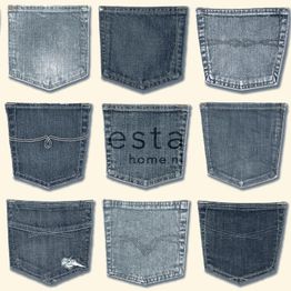 Tapetti Jeans Pocket 137739, non-woven, ruutu, sininen/valkoinen