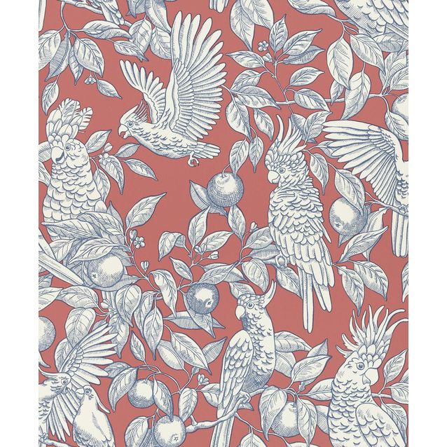 Tapetti Långelid/Von Brömssen Talk about cockatoos punainen 0,53x10,05 m non-woven