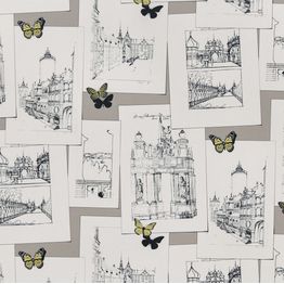 Tapetti Långelid/Von Brömssen The butterfly effect, non-woven, kaupunki, harmaa-keltainen