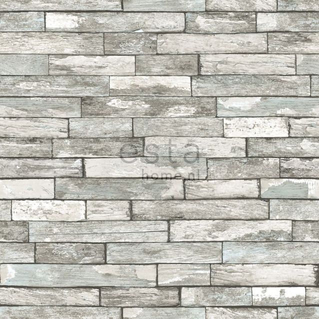 Tiilitapetti Pieces Wood 138240, 0,53x10,05m, harmaa/vaaleansininen