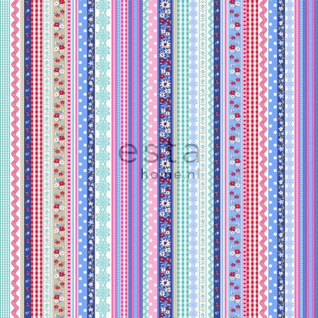 Lastenhuoneen tapetti Ribbons 138140 0,53x10,05 m sininen/pinkki non-woven