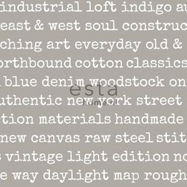 Tapetti Text 137704, non-woven, teksti, harmaanruskea