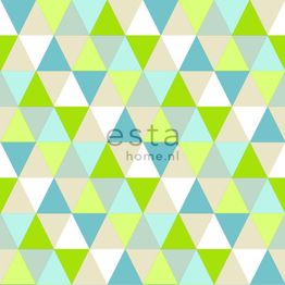 Tapetti Triangles 138713 0,53x10,05 m, graafinen/geometrinen, moderni, lime, turkoosi, beige