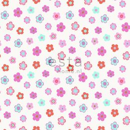 Lastenhuoneen tapetti Vintage Flowers 138724 pinkki, turkoosi, korallinpunainen
