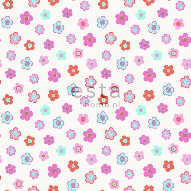 Lastenhuoneen tapetti Vintage Flowers 138724 0,53x10,05 m pinkki, turkoosi, korallinpunainen