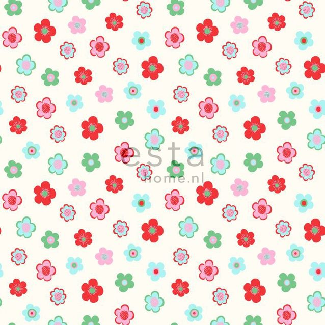 Lastenhuoneen tapetti Vintage Flowers 138726 0,53x10,05 m vaaleansininen, punainen, vihreä