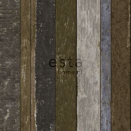 Tapetti Wooden Boards 138254, puujäljitelmä, tummanruskea/sininen