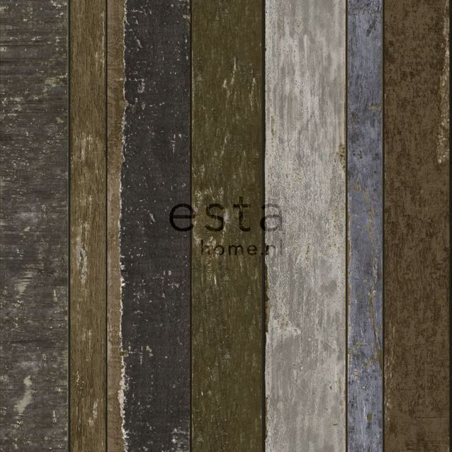 Tapetti Wooden Boards 138254 0,53x10,05 m tummanruskea/sininen