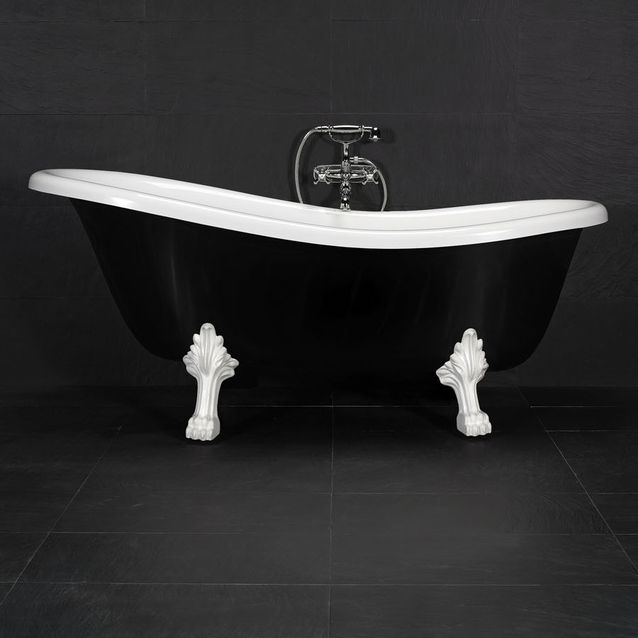 Tassuamme Victoria 167 750x1670 mm valumarmori musta/valkoinen jalat valkoiset