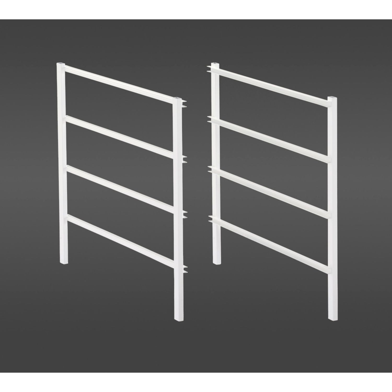 Valkoinen telinepääty neljällä liukukiskoparilla määrittelee telineen korkeuden ja syvyyden