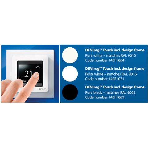 Kosketusnäytön säätö ja Devireg Touch termostaatin värit