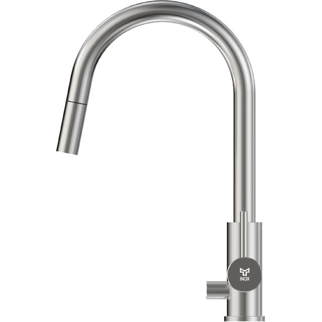 Keittiöhana INOX by Tammiholma Q1, C-putki, ulosvedettävä juoksuputki ja APK-venttiili, harjattu teräs
