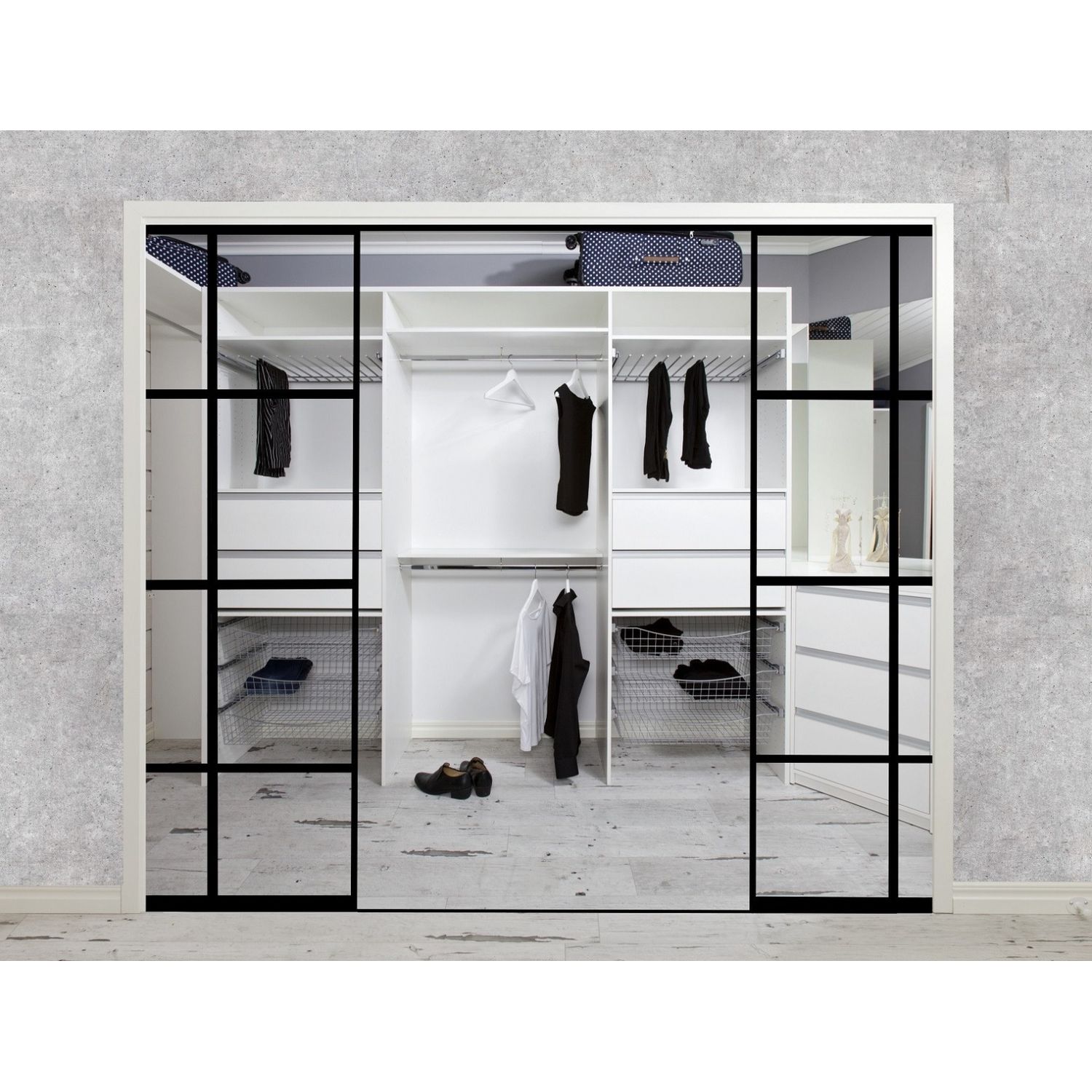 Tilanjakaja/liukuovi Mirror Line Ruudukko musta neljällä ovella matala malli mittatilaus lisäkuva 2