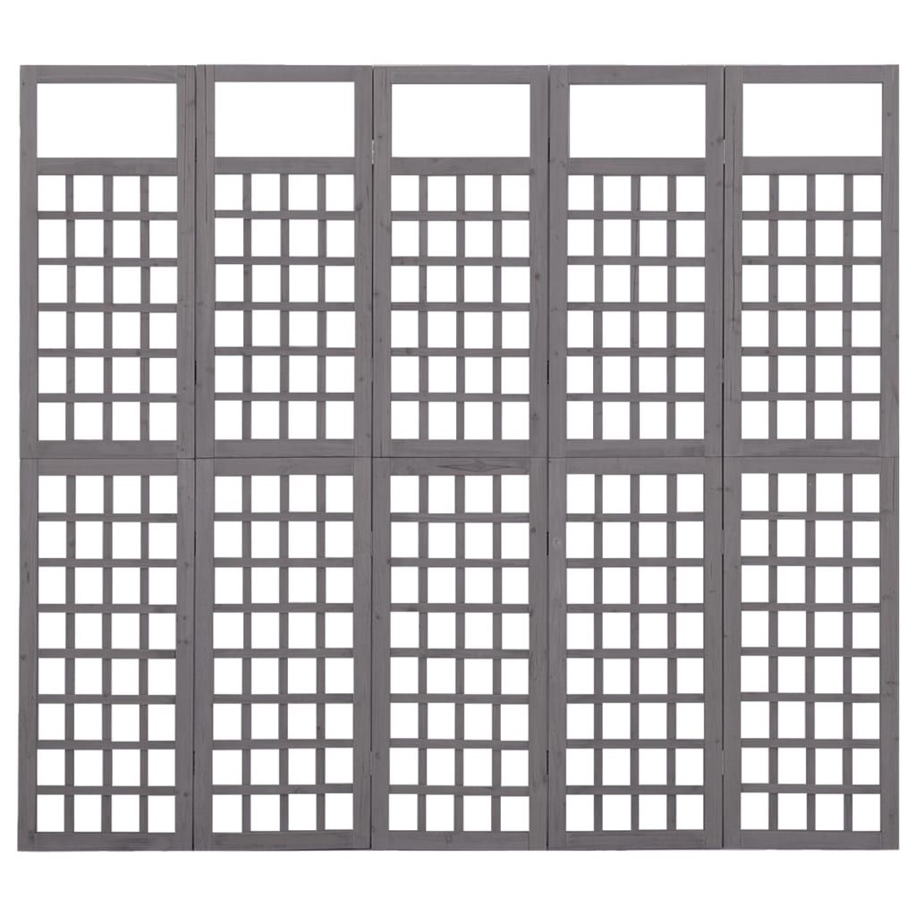 Tilanjakaja/säleikkö 5-paneelinen täysi kuusi harmaa 201,5x180 cm (16488)