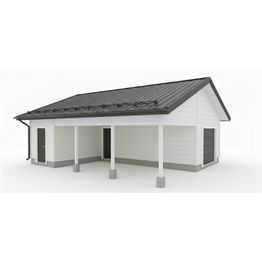 Autotallin runkopaketti Timburg, yhden auton talli + yhden auton katos ja varasto, sivusta ajettava, kerrosala 48 m²