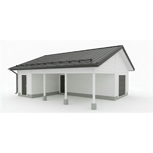 Havainnekuva tallin, katoksen ja varaston runkopaketista