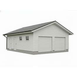 Autotallin runkopaketti, kahden auton kylmä talli varastolla, kerrosala 59,7 m²