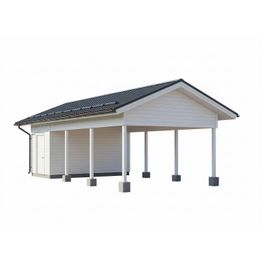 Autokatoksen runkopaketti, yhden auton avoin katos kylmällä varastolla, kerrosala 13 m²