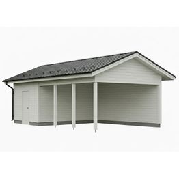 Autokatoksen runkopaketti, yhden auton seinällinen katos kylmällä varastolla, kerrosala 13 m²