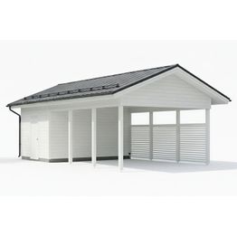 Autokatoksen runkopaketti, yhden auton vaakarimoitettu katos kylmällä varastolla, kerrosala 13 m²