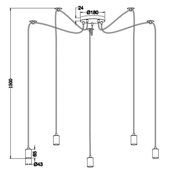 Riippuvalaisin Trio Cord viisiosainen antiikkikupari
