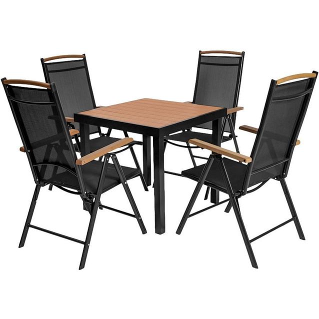 Ruokailuryhmä ulos Mirpol Izzy, 4 säätötuolia, alumiinirunko, ruskea/musta