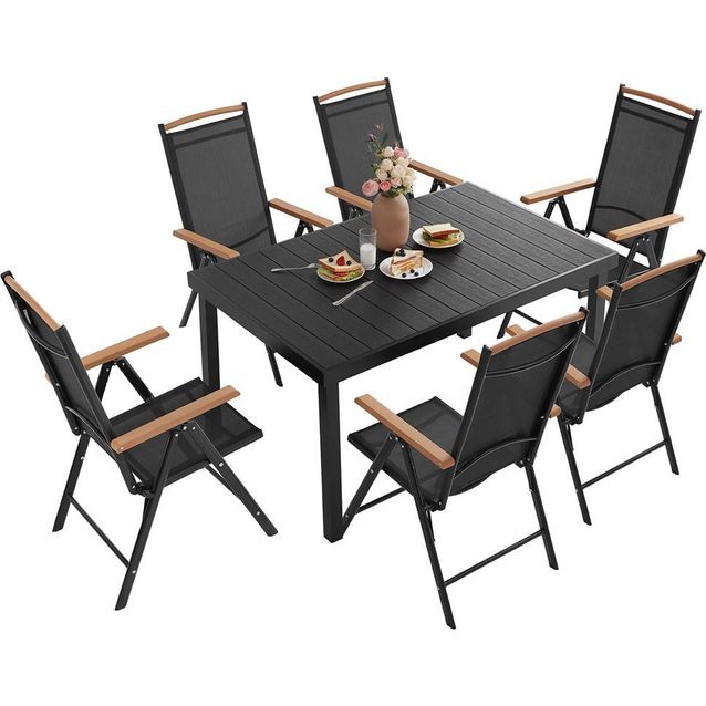 Ruokailuryhmä ulos Mirpol Izzy, 6 säätötuolia, musta