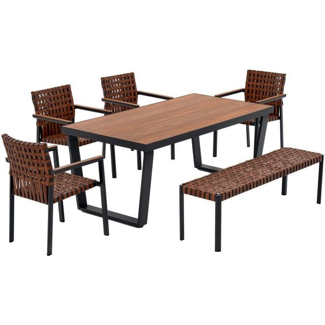 Ruokailuryhmä ulos esti & esta Texas, 6-istuttava, polyrottinki/alumiini, ruskea