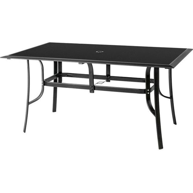 Puutarhapöytä Mirpol Uran, 150x90cm, lasikansi, aukko aurinkovarjolle, musta