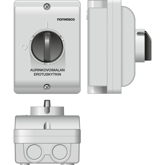 Turvakytkin Norwesco ESWP1 416 AC, aurinkovoimalan erotuskytkin, edestä väännettävä, 4x16A, 500V, 7.5kW, IP65