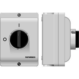 Turvakytkin Norwesco ESWP1 325, edestä väännettävä, 3x25A, 4xM25 läpivientiä, 500V, 11kW, IP65, harmaa