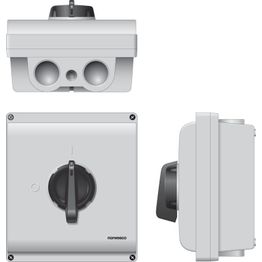 Turvakytkin Norwesco ESWP3 380, edestä väännettävä, 3x80A, 4xM40+2xM16 läpivientiä, 500V, 37kW, IP65, harmaa