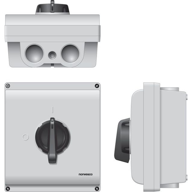 Turvakytkin Norwesco ESWP3 380, edestä väännettävä, 3x80A, 4xM40+2xM16 läpivientiä, 500V, 37kW, IP65, harmaa