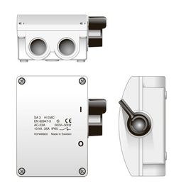 Turvakytkin Norwesco EMC SA325H, sivusta väännettävä, 3x25A+apukosketin, 415V, 11kW, IP54