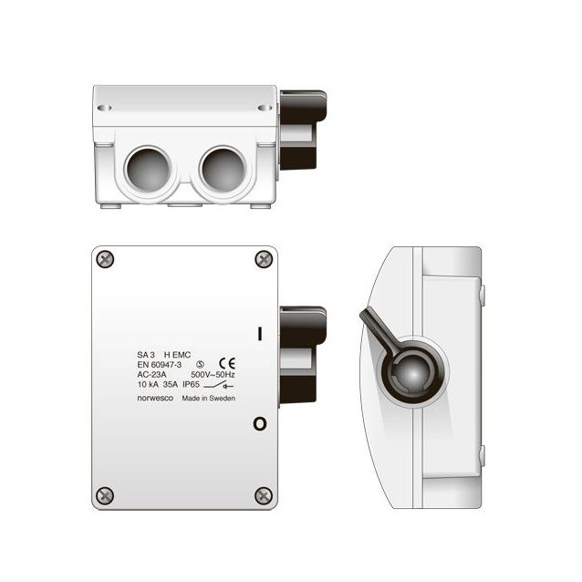Turvakytkin Norwesco EMC SA325H, sivusta väännettävä, 3x25A+apukosketin, 415V, 11kW, IP54