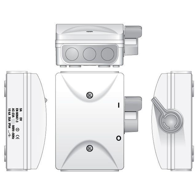 Turvakytkin Norwesco SA316DV, sivusta väännettävä, 3x16A, 500V, 7.5kW, IP54, valkoinen