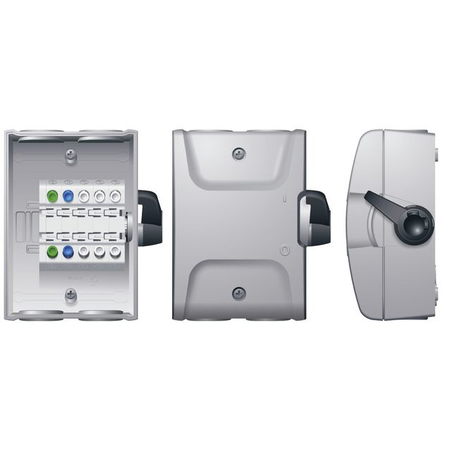 Turvakytkin Norwesco SAQ316/M25, sivusta väännettävä, 3x16A, 4xM25 läpivientiä, 500V, 7.5kW, IP65, harmaa