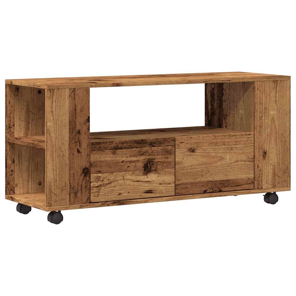 TV-kaappi pyörillä vanha puu 102x34,5x43 cm teknillinen puu (55990)